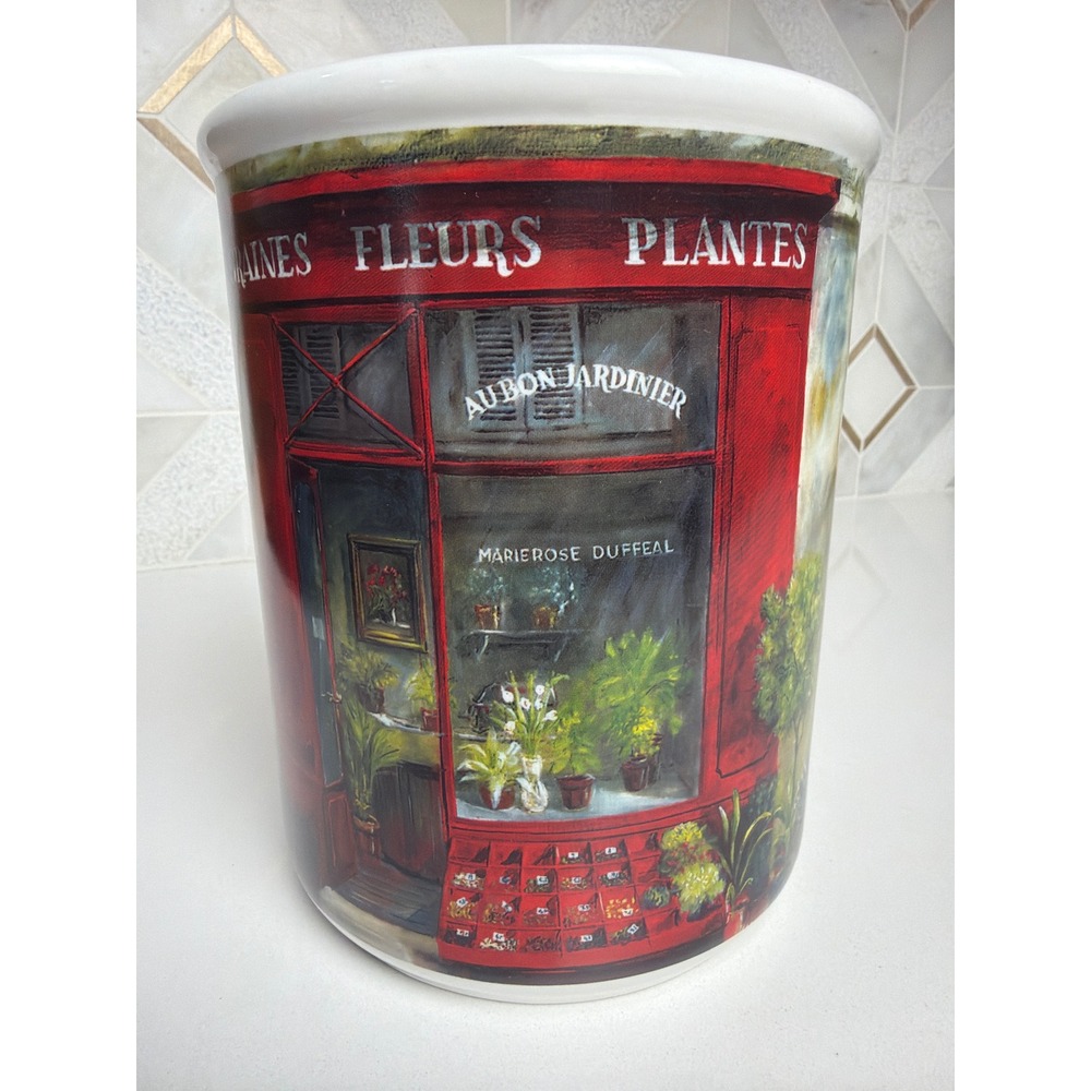 Cypress Home French Flower Shop Ceramic Utensil Holder Planter Red White 7in